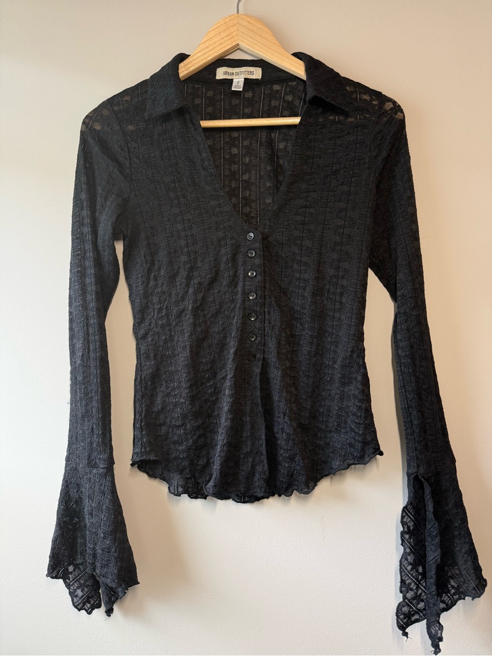 Urban Outfitters Black Lace Button-Front Long Sleeve Blouse